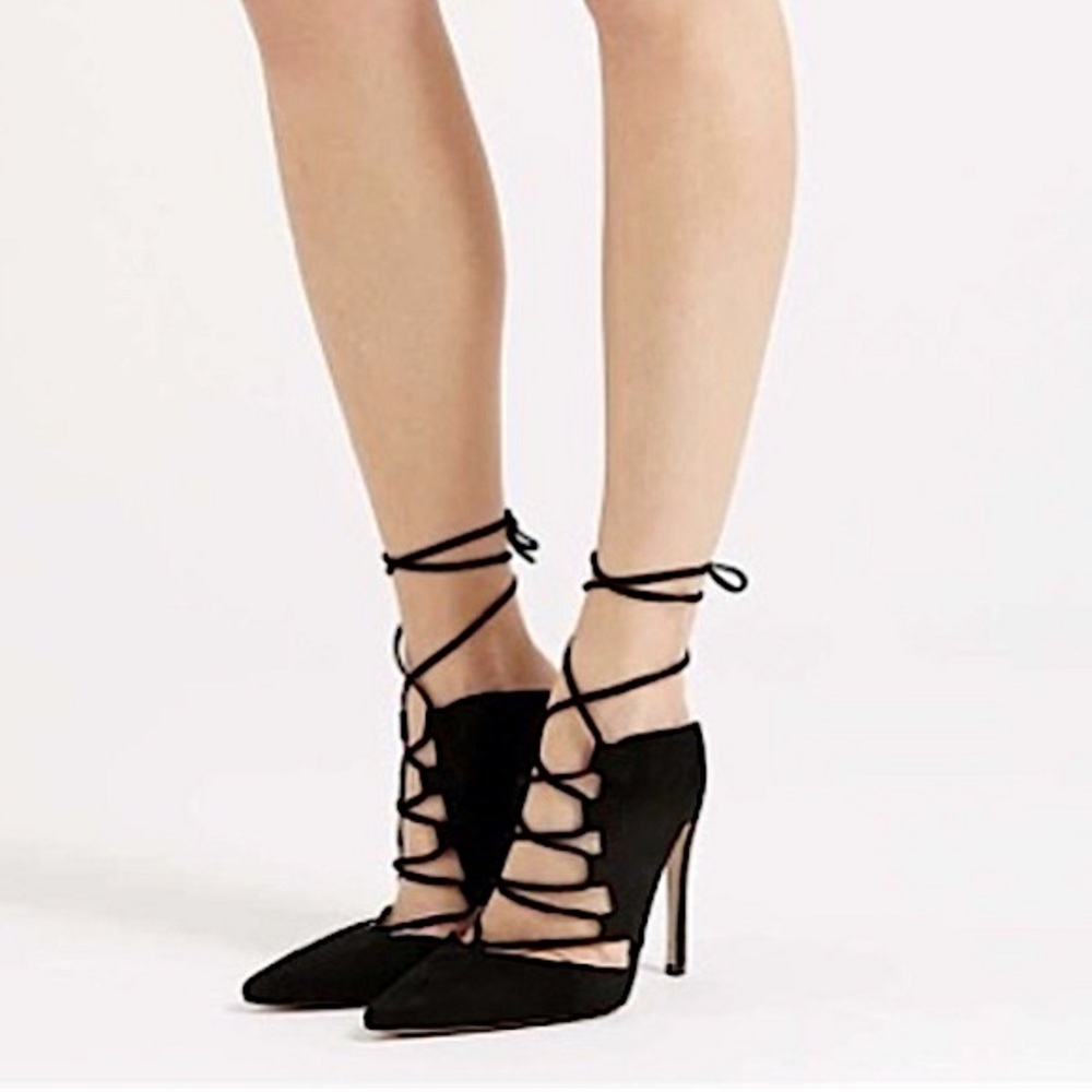 Topshop Gillian Black Suede Lace-Up Heels